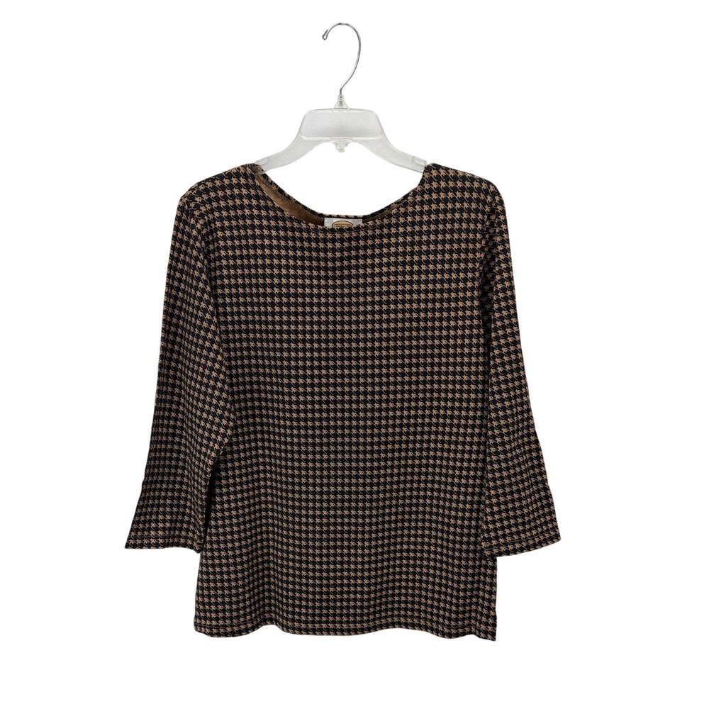 Vtg Talbots Houndstooth 3/4 Sleeve Stretch Top L Staple Casual